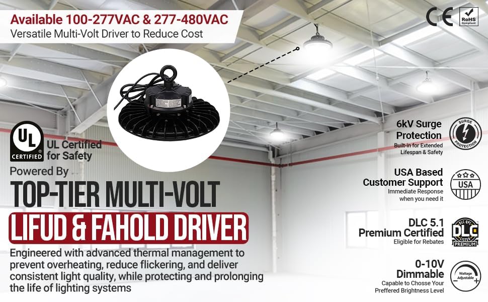 Miniatura 6 de RuggedGrade Luces LED de la serie Corvus UFO de 100 vatios de alta bahía, 14,500 lúmenes, cable de 3.3 pies, 5000 K, DLC Premium 5.1 opcional