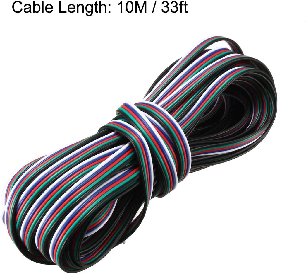 uxcell RGB Wire 22AWG 5 Pin 5 Color Extension Cable Line for LED Strip 5050 3528 Cord 33ft / 10m