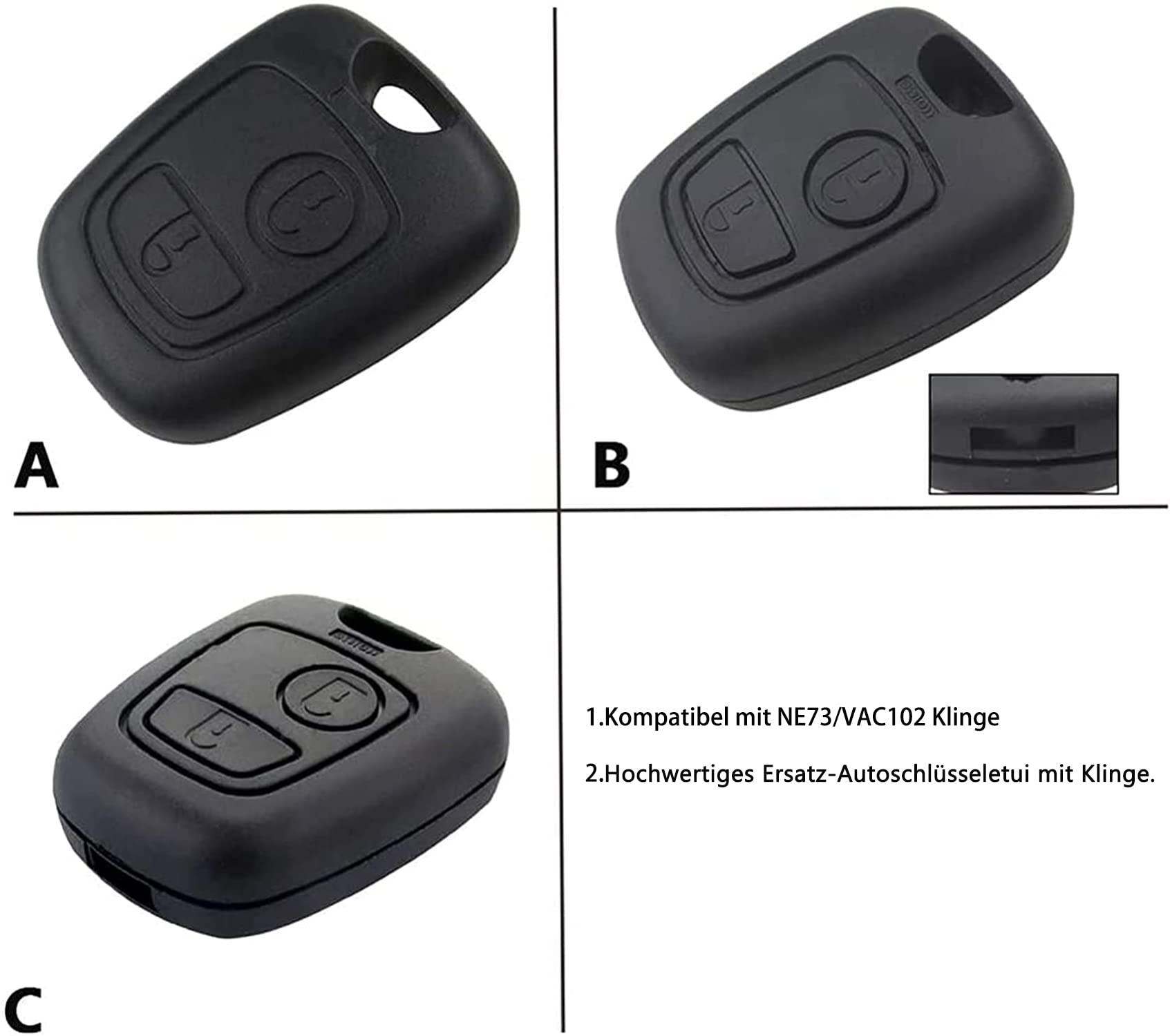 HU83 CE0536 - 2 BOUTONS - Coque cle de Voiture pour Citroen C2 C3 C4 C5 C6 C8 Xsara Picasso : Pile dans la Coque et Lame avec raInure - Coques clés de voiture/Citroen