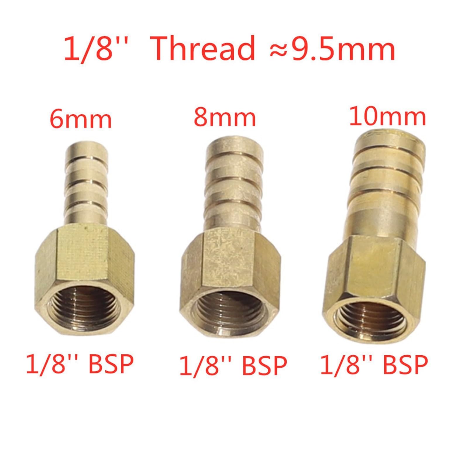 Brass Hose Fitting 4mm 6mm 8mm 10mm Tail 1/8" 1/4" 1/2" 3/8" Female Thread Copper Connector Joint Coupler (4mm Brad,3/8")