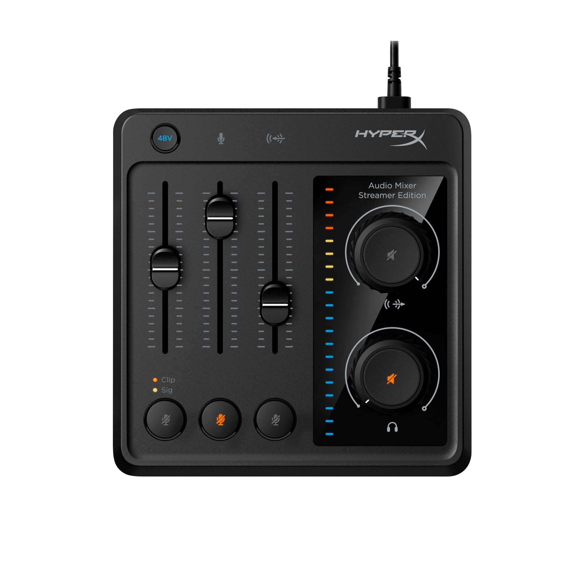 HyperX Audio Mixer - Mezclador de audio para streaming, gaming, control de volumen, alimentación Phantom 48v, incluye cables XLR, USB, 3.5mm, Negro