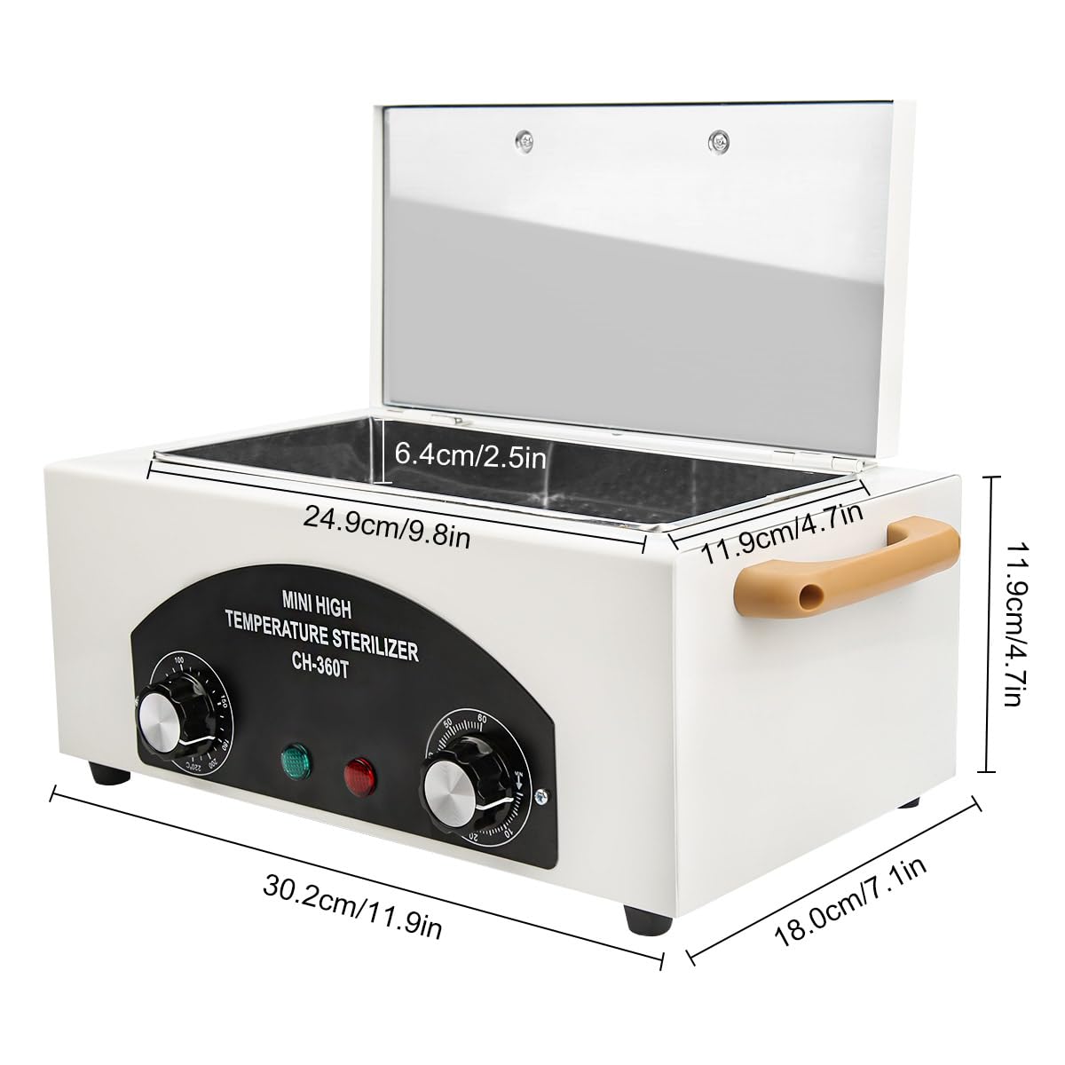 Caja de limpieza de herramientas de metal de alta temperatura, 50.0 °C a 220.0 °C, gabinete de limpieza de calor seco de 2 litros con temporizador de bandeja de acero inoxidable y mango para