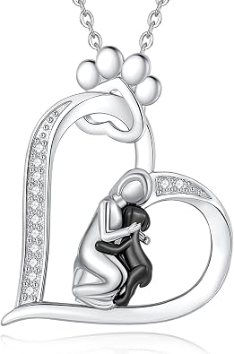 INFUSEU Sterling Silver Heart Dog Necklaces for Women Girls Pet Lover Gifts, 18" Chain