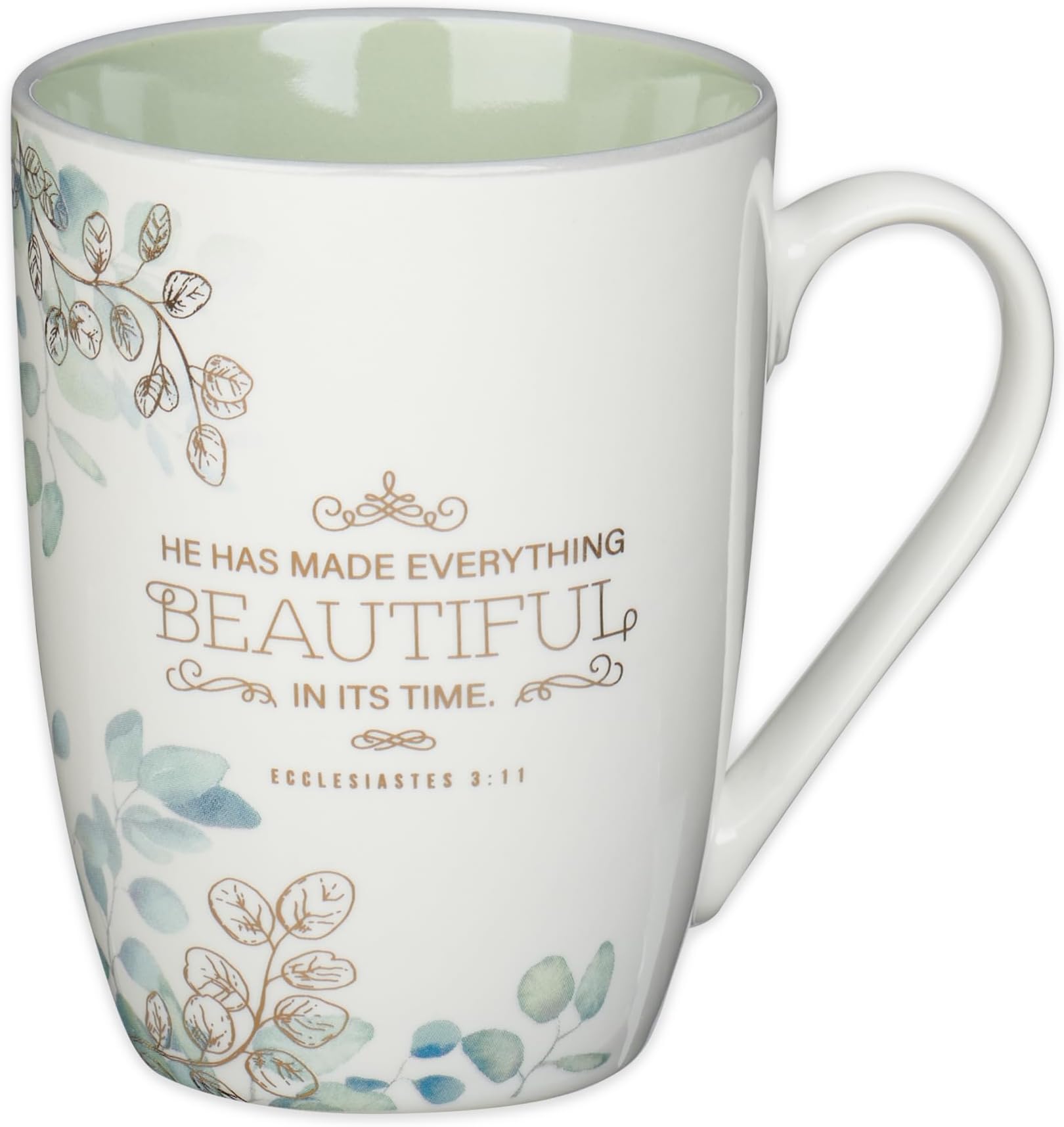 Christian Art Gifts Ceramic Encouraging Coffee and Tea Mug for Women: Made Everything Beautiful - Ecclesiastes 3:11 Inspiration Bible Verse for Hot and Cold Beverages, White and Sage Green, 12 oz.