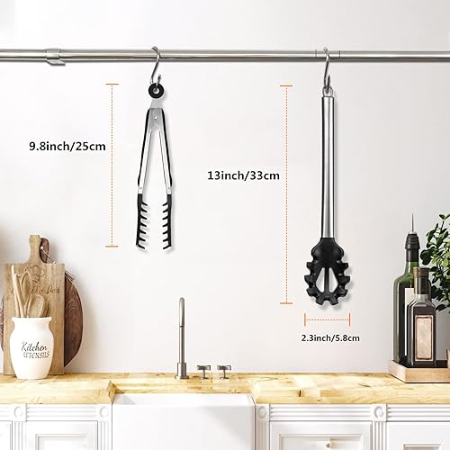 Miniatura 2 de 2 cucharas de espagueti y pinza para pasta, tenedor antiadherente de silicona de 13 pulgadas y mango de acero inoxidable de 9.8 pulgadas, pinza