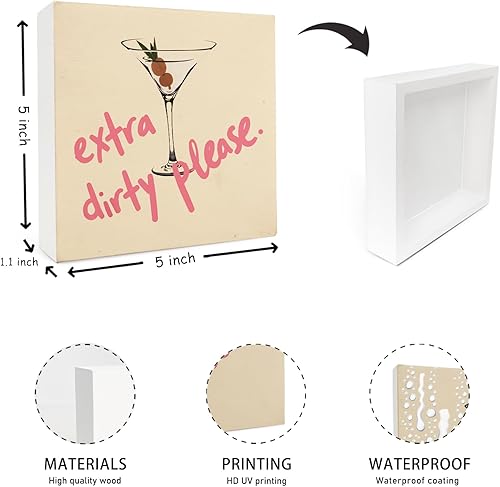 Miniatura 6 de Letrero de madera de Martini, 5 x 5 pulgadas, extra sucio por favor, decoración de cóctel, decoración de mesa para el hogar, bar, carrito de cocina,