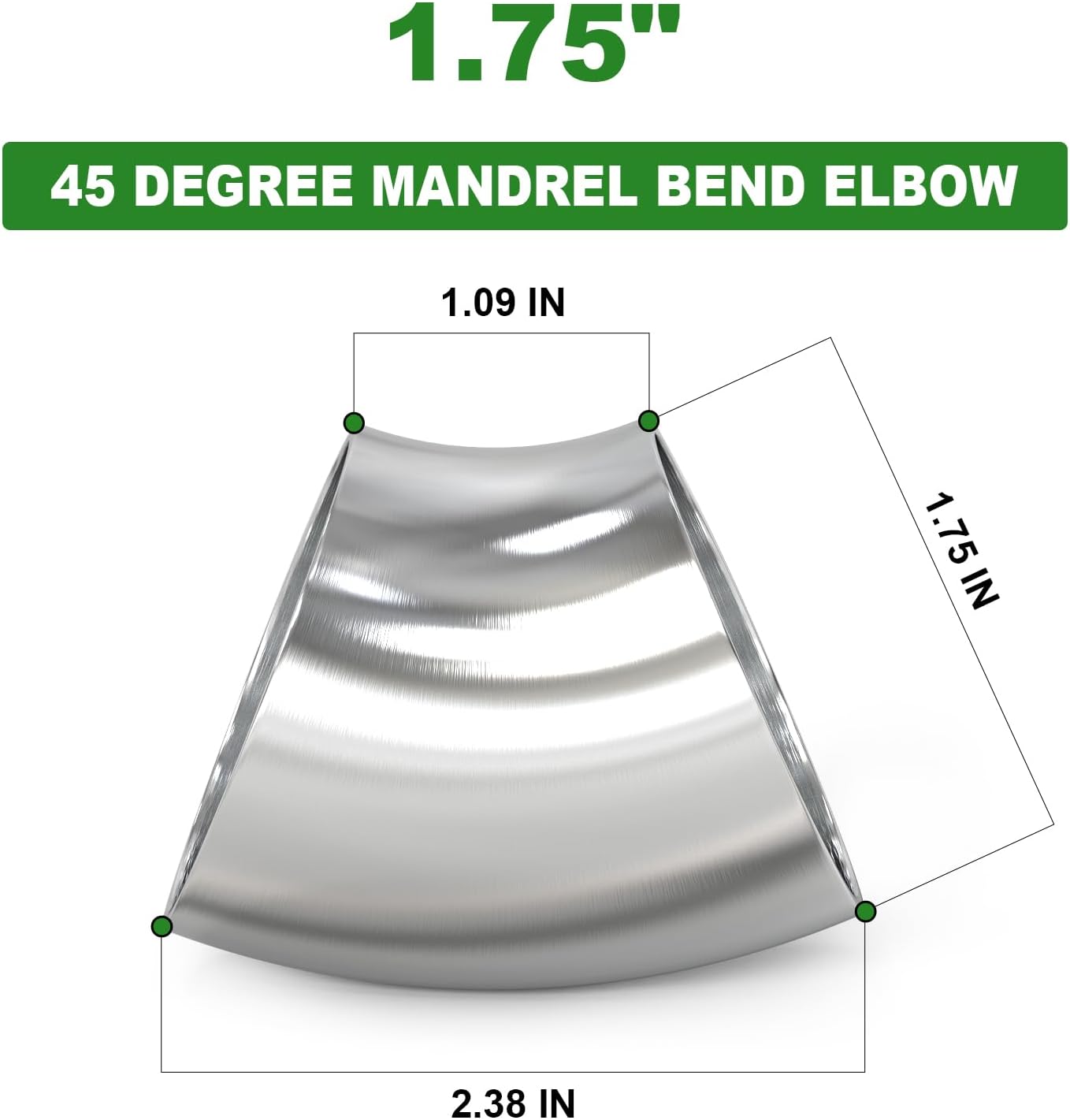 TAISHER 5PCS 304 Stainless Steel 1.75" OD 45 Degree Mandrel Bend Elbow - Thickness 16GA/.065”Wall, for Stair Handrail.