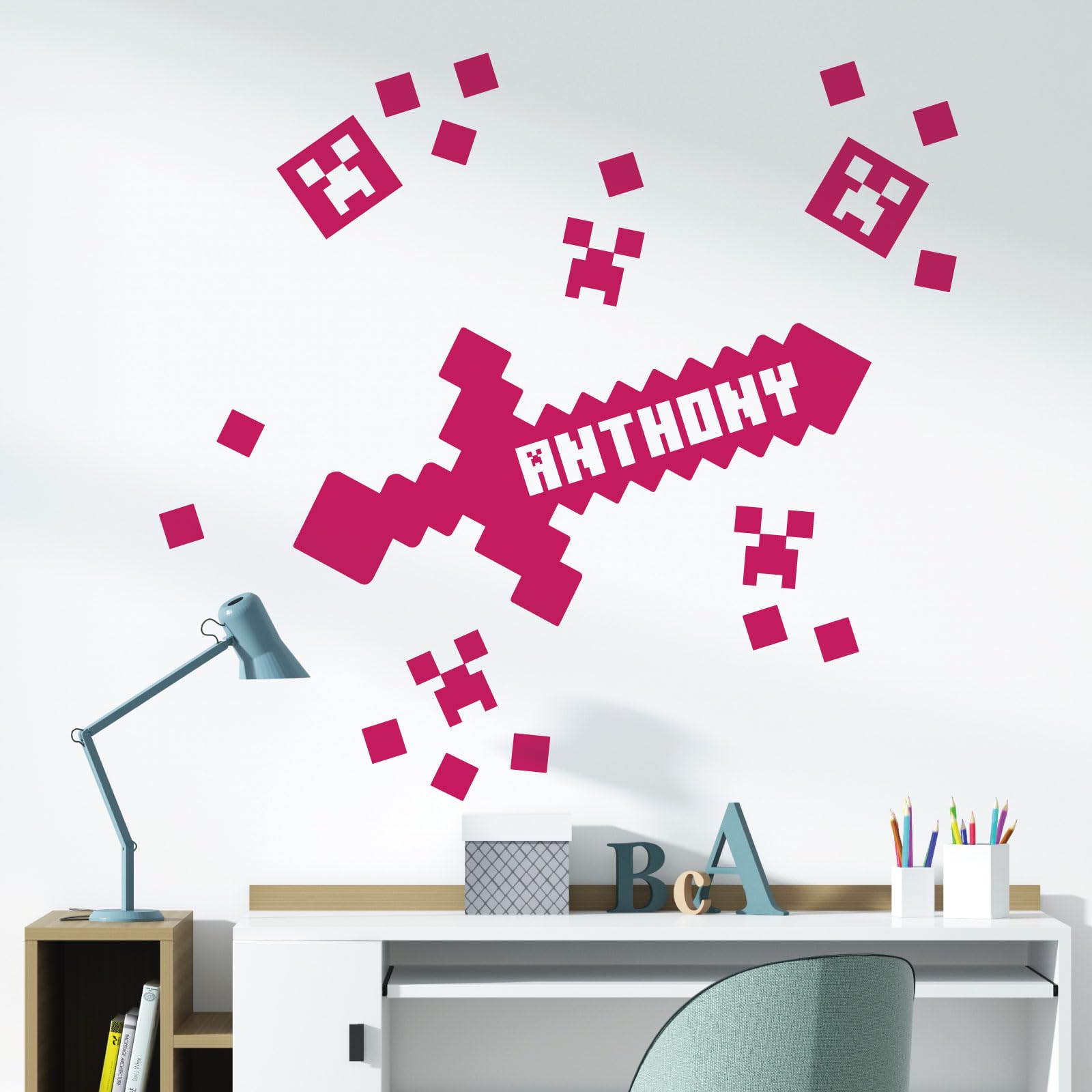 Gaming Mine Inspired Personalised Name - Gamers Bedroom Wall Sticker [XLarge] [Magenta]