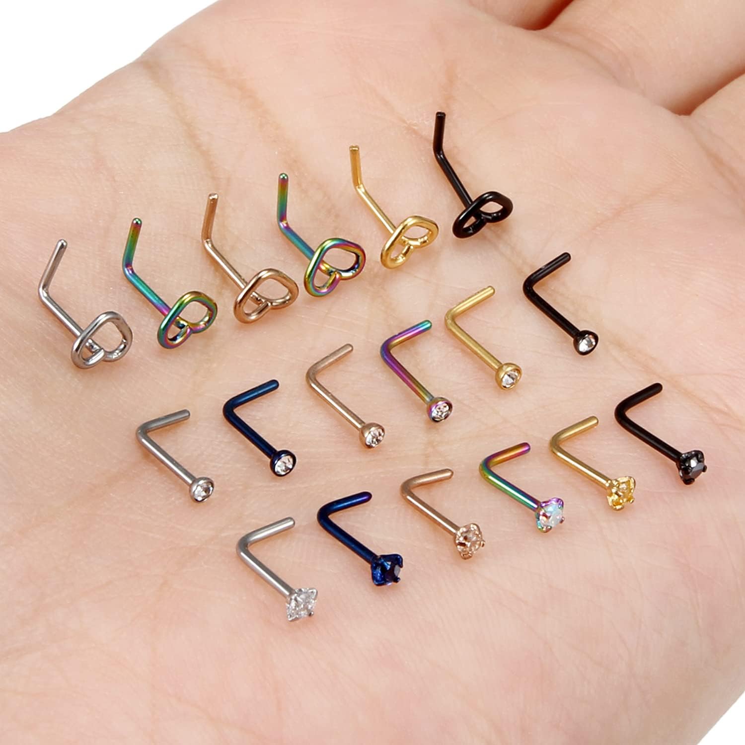 18G 20G Nose Rings Studs Stainless Steel Straight Spiral Screw Nose Rings Piercings Jewelry for Women Men Silver Black Rose Gold Bule Colorful