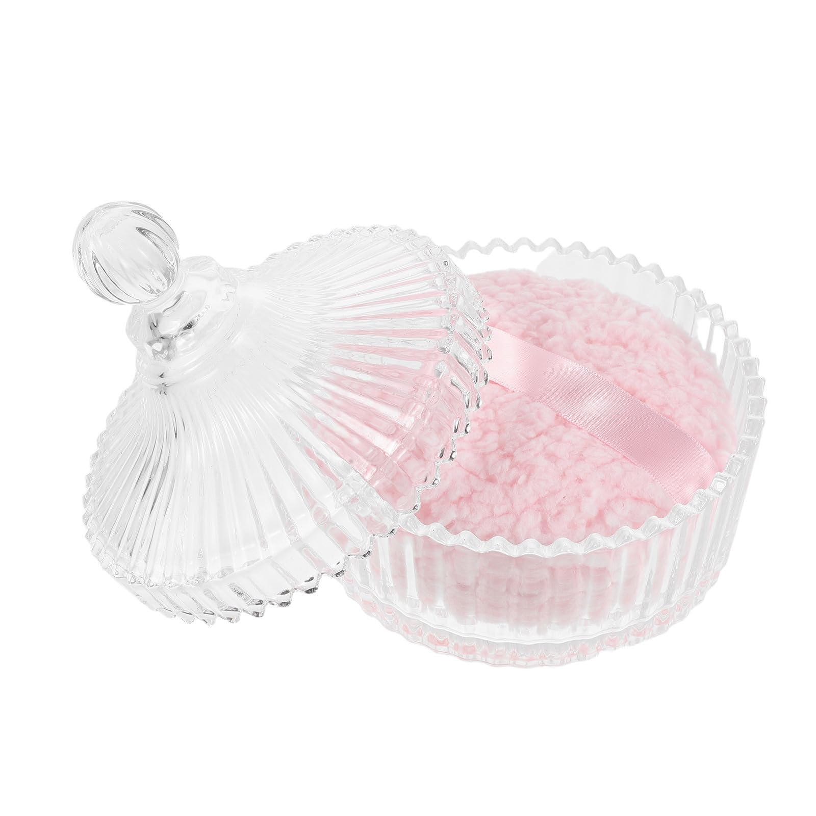 Piumino da Cipria Grande in Peluche Rosa Contenitore in Vetro per Viso e Corpo, Soffice e Riutilizzabile, Finitura Naturale, per Uso Quotidiano