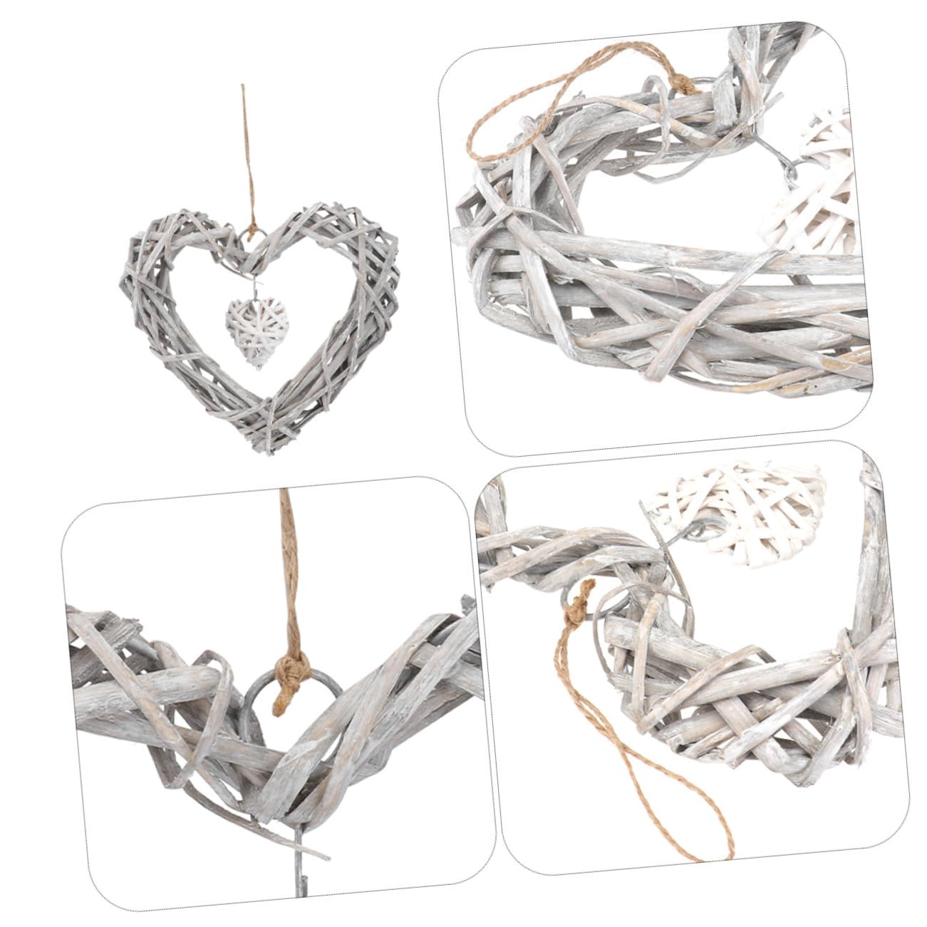 BESTYASH 4 Pezzi Ghirlande Cuori in Vimini Decorazione da Parete in Rattan con Pizzo Appeso Leggero per Matrimonio Feste e Decorazioni Casa