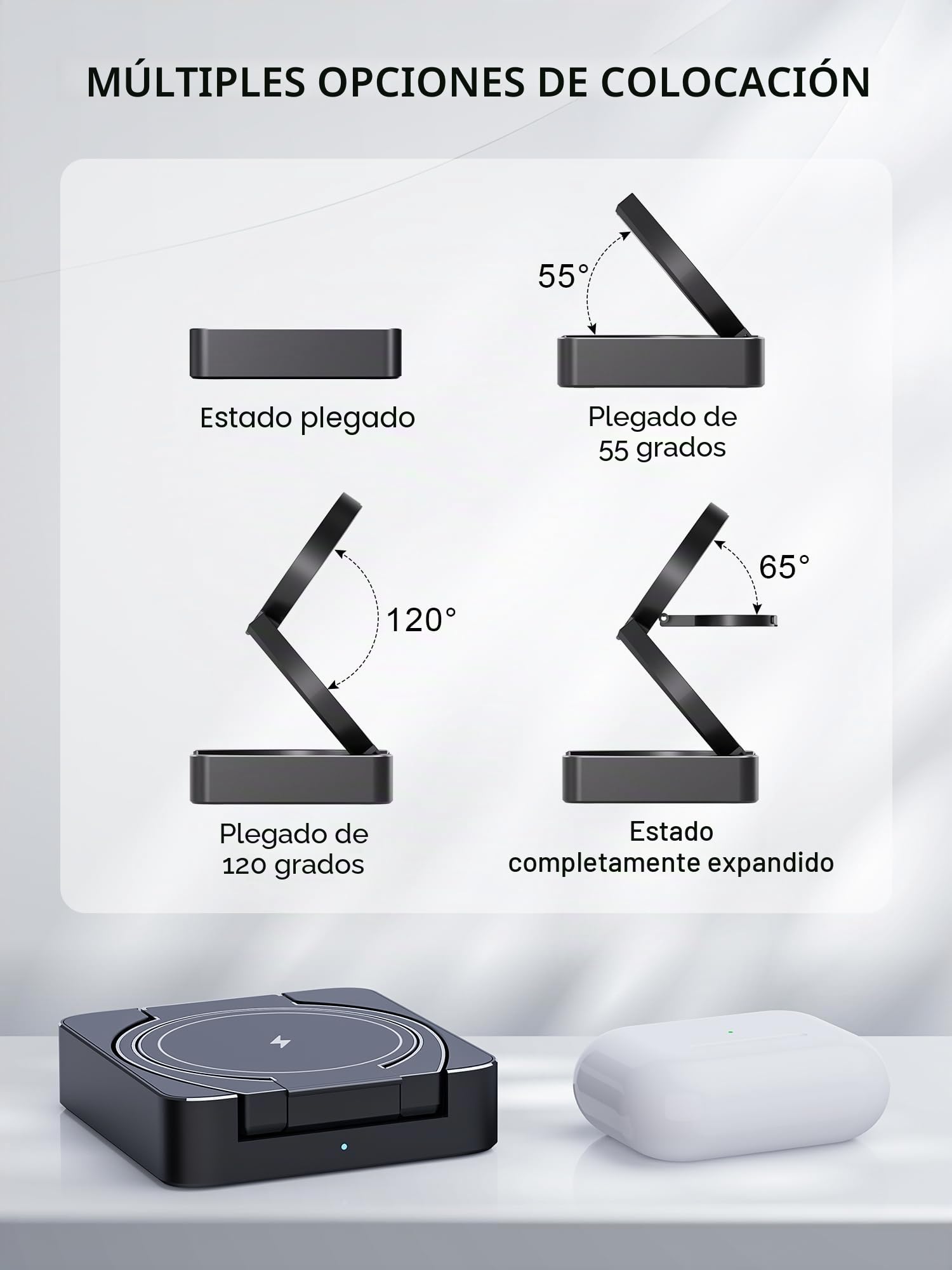 Qi2 Cargador Inalambrico para iPhone, QI2 Cargador Inalámbrica de 15 W, Cargador Inalámbrico Plegable para iPhone 15 Pro MAX 14 13 12, Apple Watch S10 9 8 7 6, Airpods 4 3 Pro2 [con 27W Adapter]