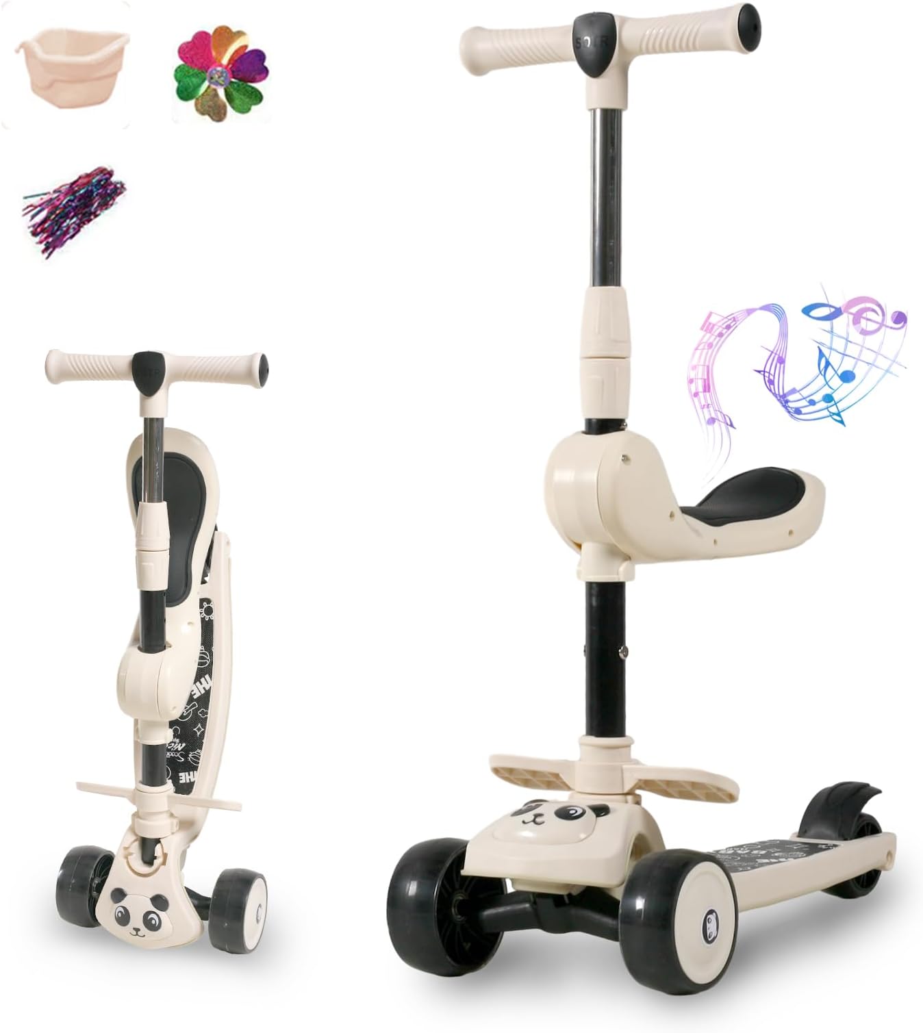 TDOO Kids Scooter, 3 Wheel Scooter with LED Light Up Wheels, Folding Kick Scooters with Lean to Steer, Brake, Music and Four-speed Adjustable Height Seat, Suitable for Ages 2-12 Years Old