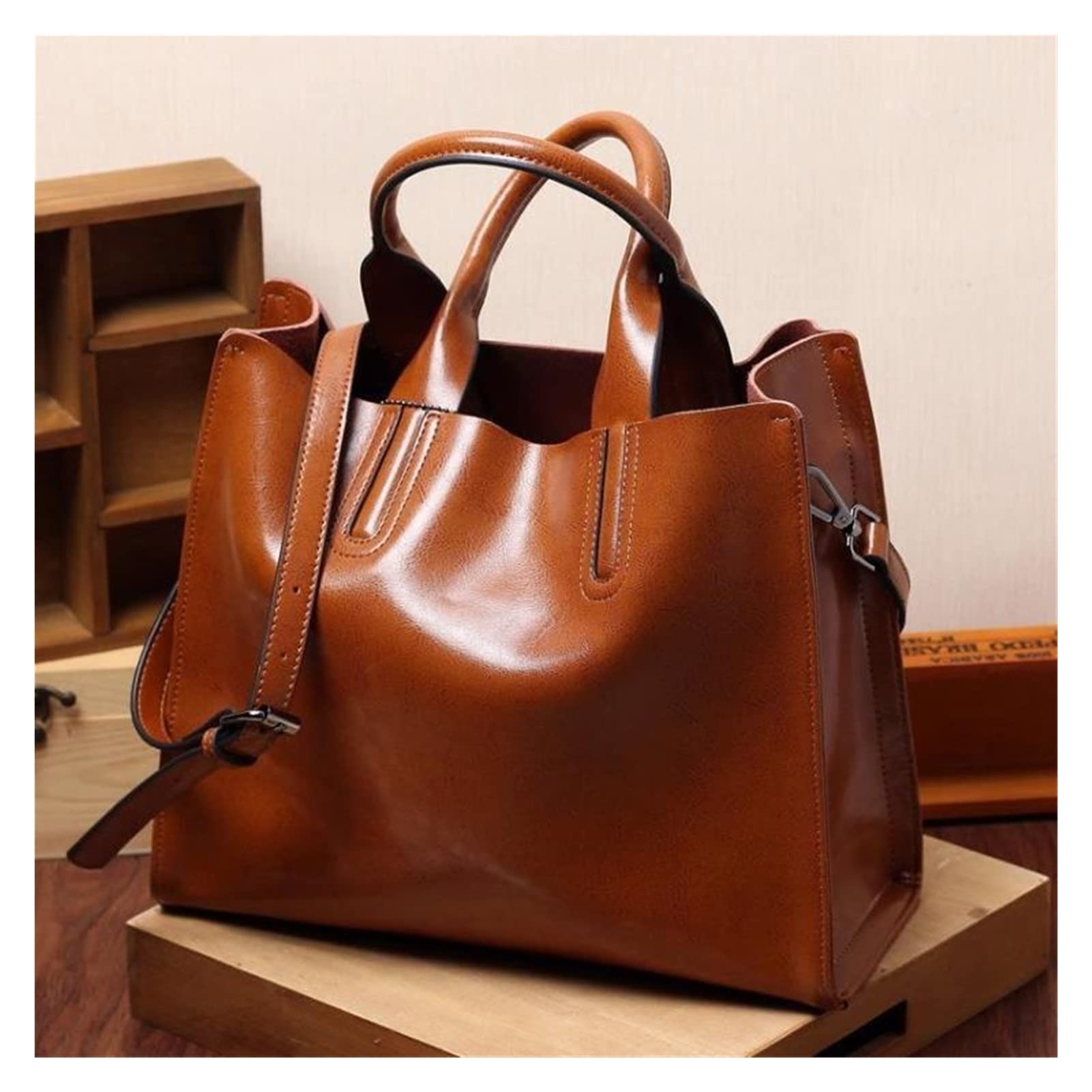 Sac Fourre-Tout Bandoulière Noir En Simili Cuir - Vintage Look - Neuf Sans Étiquettes