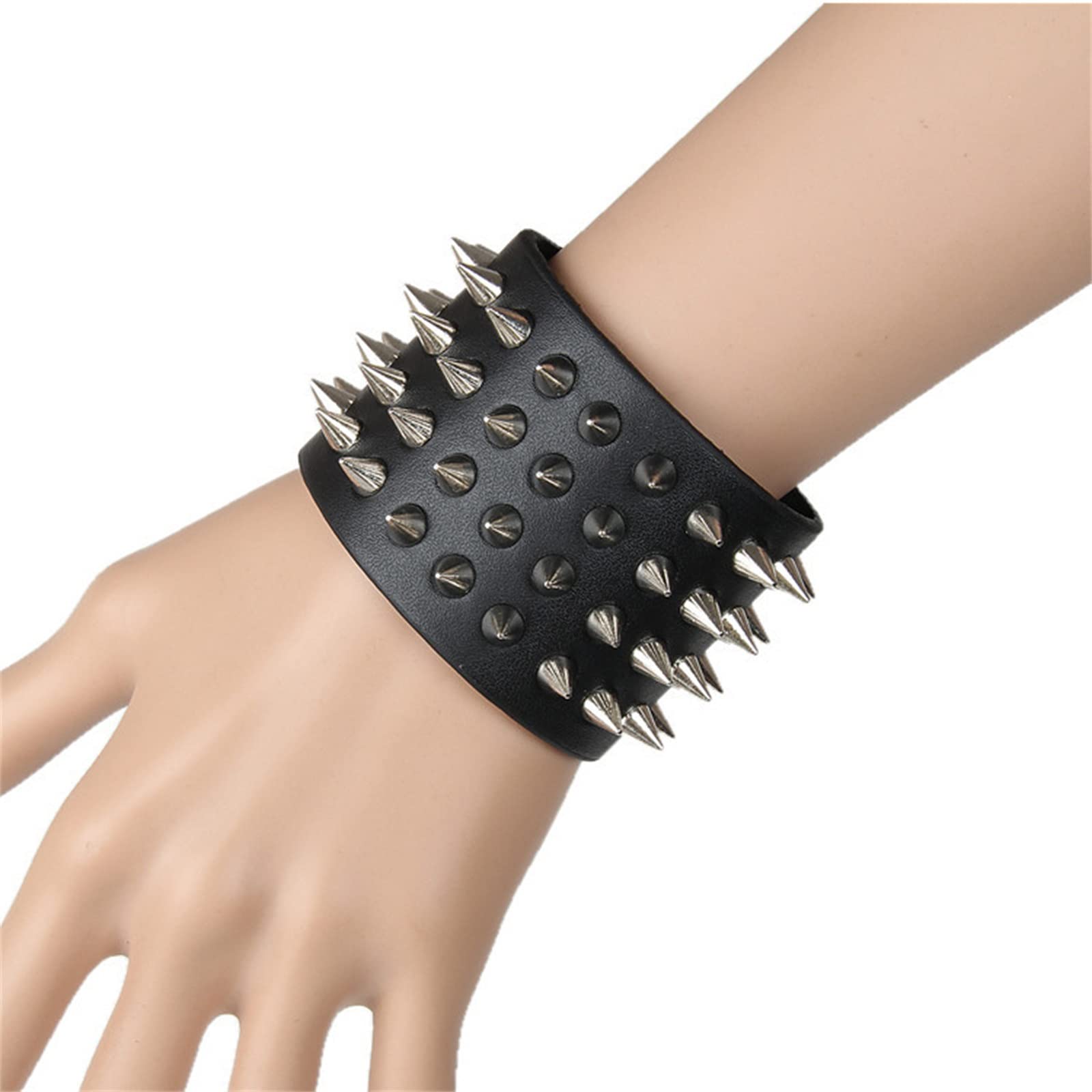 Amazon.co.jp: Punk Leather Bracelet Punk 4 Row Spike Non