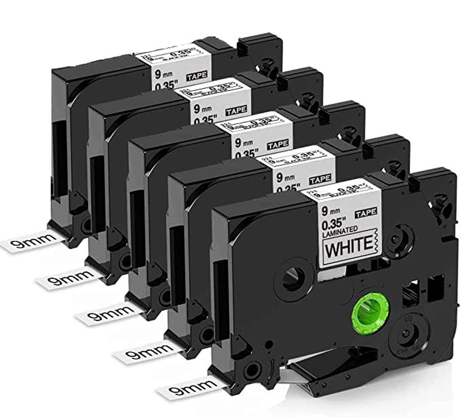 MarkDomain Compatible Label Tape Replacement for Brother TZe TZ Tape 9mm 0.35" Laminated White Label Maker Tape TZe-221 for Brother P Touch PT-D210 PT-D200 PT-H110 PT-D400 PT-1290 PT-1750, 5-Pack