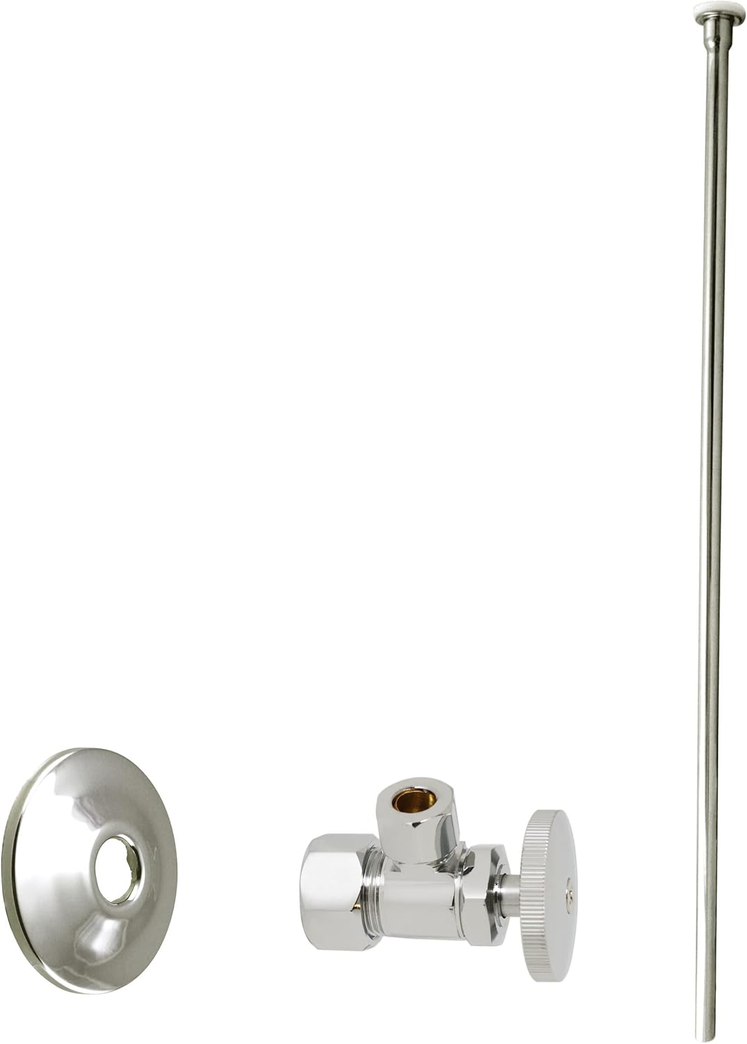 Westbrass D105KFH-6-05 5/8" x 3/8" OD x 20" Flat Head Toilet Riser Supply Line Kit with Round Handle Angle Supply Shut Off Valve, Polished Nickel (6-Pack)