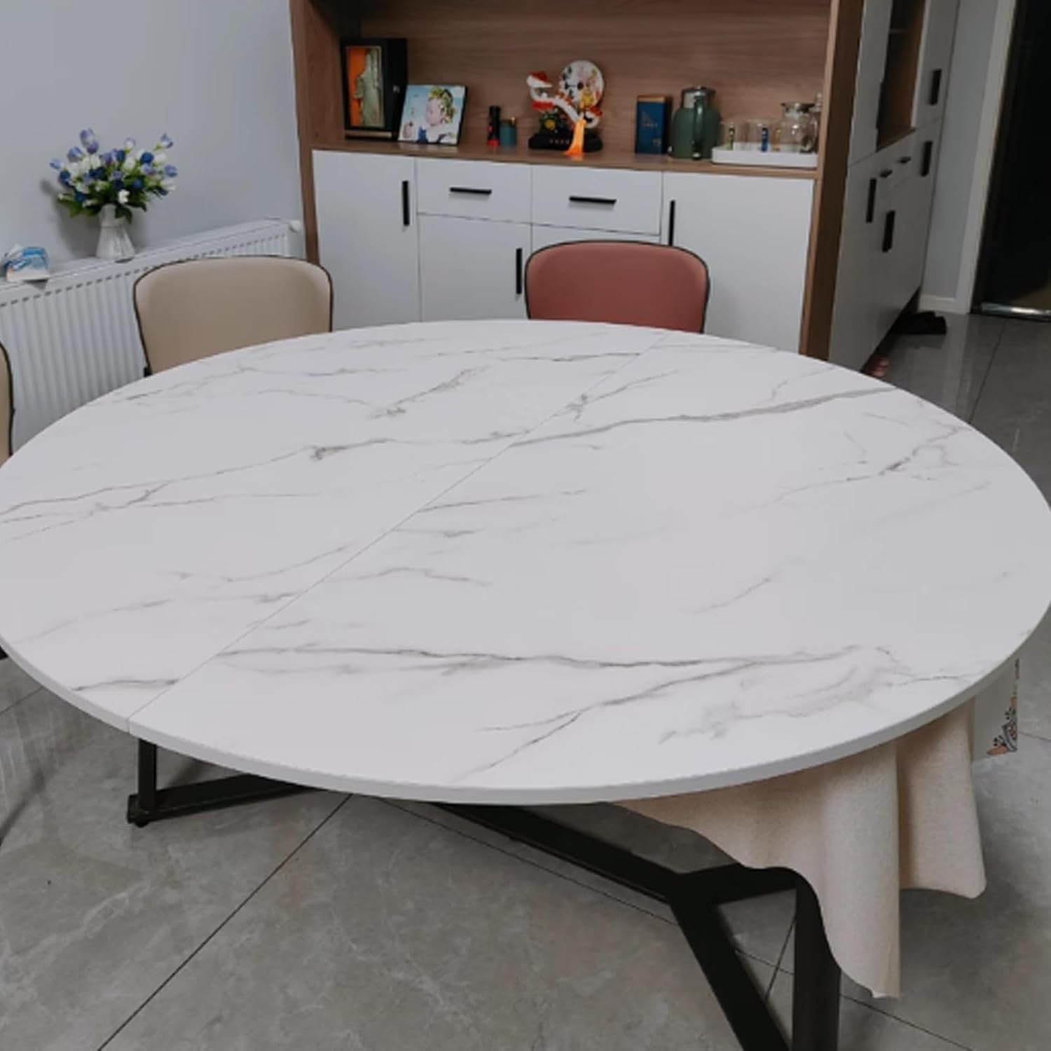 Large Round Foldable Table Top, Solid Wood Replace Table Top, 4-Fold Round Table Top Extender Foldable, 47.2-78.7in Diameter, No Legs, Easy to Store(120cm/47.2in)