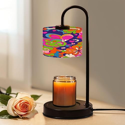 Miniatura 1 de Candle Warmer Lamp with Timer and Dimmer, Retro Groovy 60s 70s Seamless Old School Psychedelic Hippie Design Wax Melt Warmer with 4 Bulbs, House