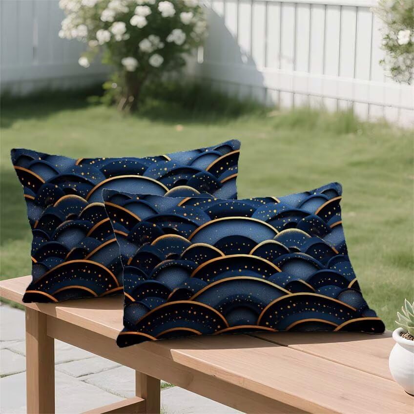 Housse de coussin 60x90cm rectangulaire lin impermeable double face bleu