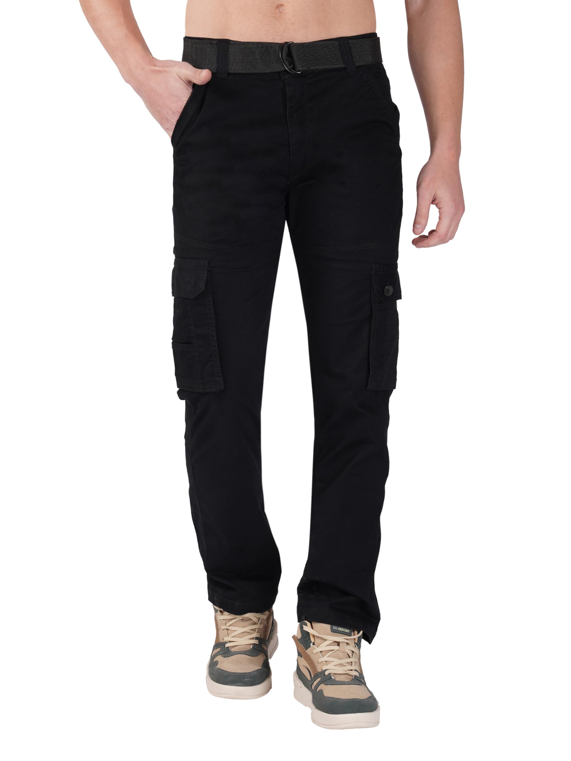 Men's Cotton Cargo Pants with Belt | Multi Pocket Utility Trousers | Casual, Travel, Outdoor & Everyday Wear-picture-22