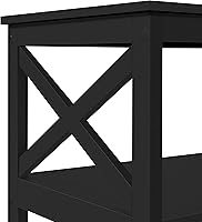 Vista 10 de Yaheetech Mesa de centro negra de madera de 2 niveles con estante de almacenamiento para sala de estar, mesa de cóctel con diseño en X, muebles