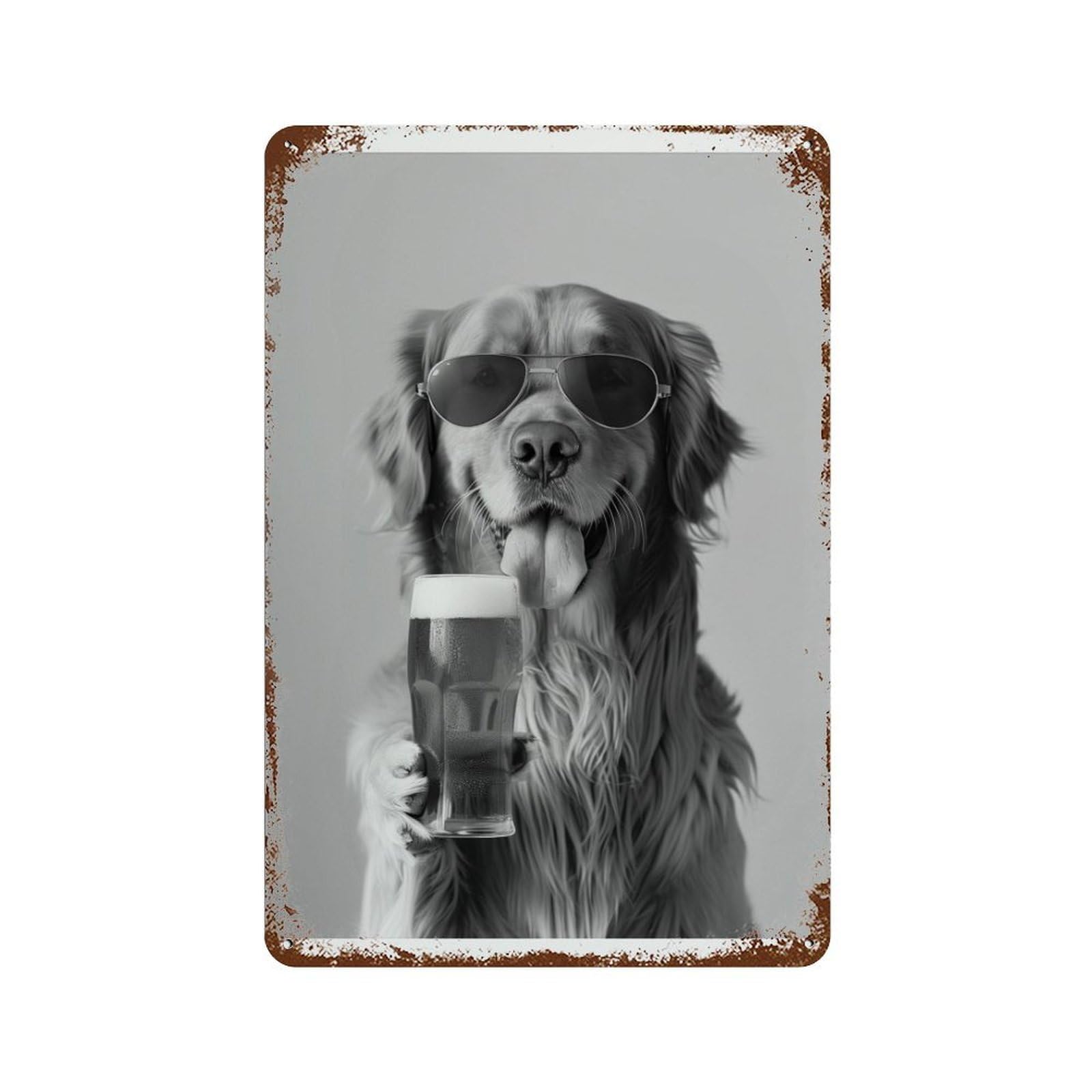 xiaoxiaoshen Golden Retriever Drinking Beer Pint_ Funny Dog Bar C Decor Wall Decor Art Metal Tin Poster Modern Home Decor Art Home Bar Shop Decorations Vintage Sign 30x20cm