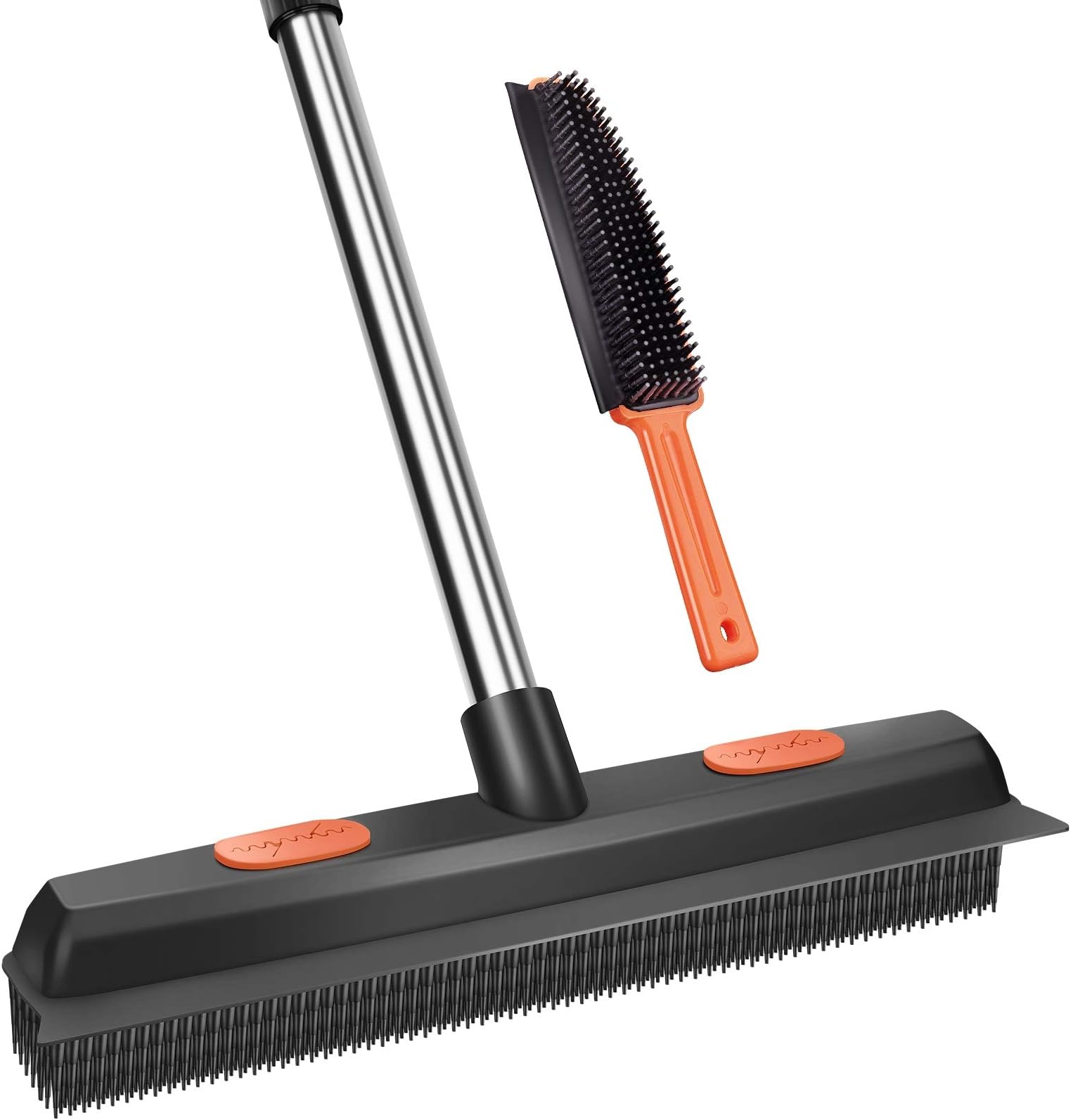 Conliwell Rubber Broom Pet Hair Removal Tool, Carpet Rake Floor Brush with Squeegee Fur, Portable Detailing Lint Remover Brush, Soft Push Broom for Fluff Carpet, Hardwood Floor, Tile, Window