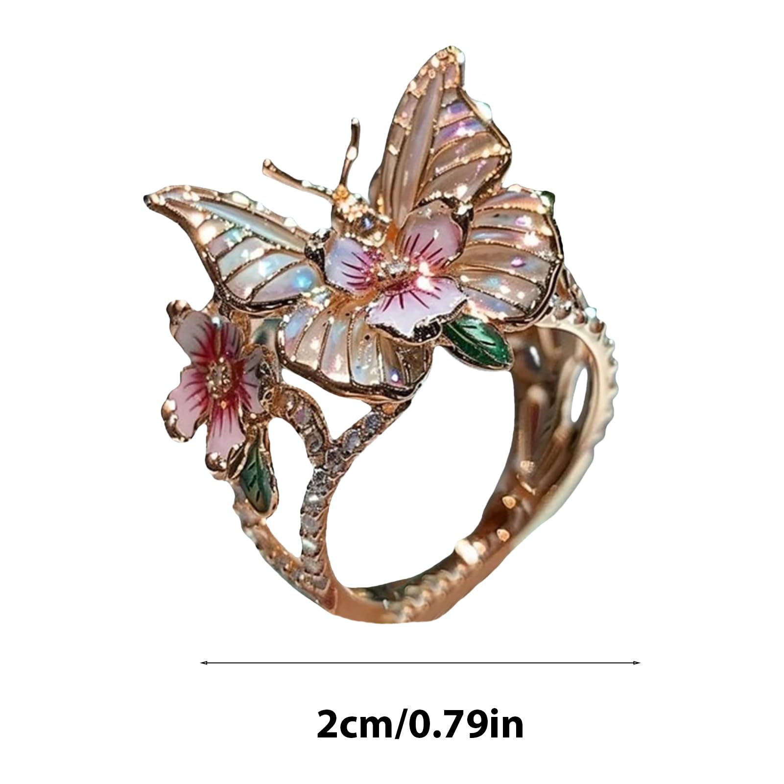Amazon.co.jp: 蝶の指輪、蝶の花のリング - リング女性用ローズ