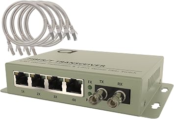 4 Port RJ-45 Gigabit Ethernet to Multimode ST 850nm Fiber Media Converter | Mini Switch - Built-in Fiber Module 550m 0.34 Miles to UTP Cat5e Cat6 4 x 10 100 1000 RJ-45 AutoSensing Ports