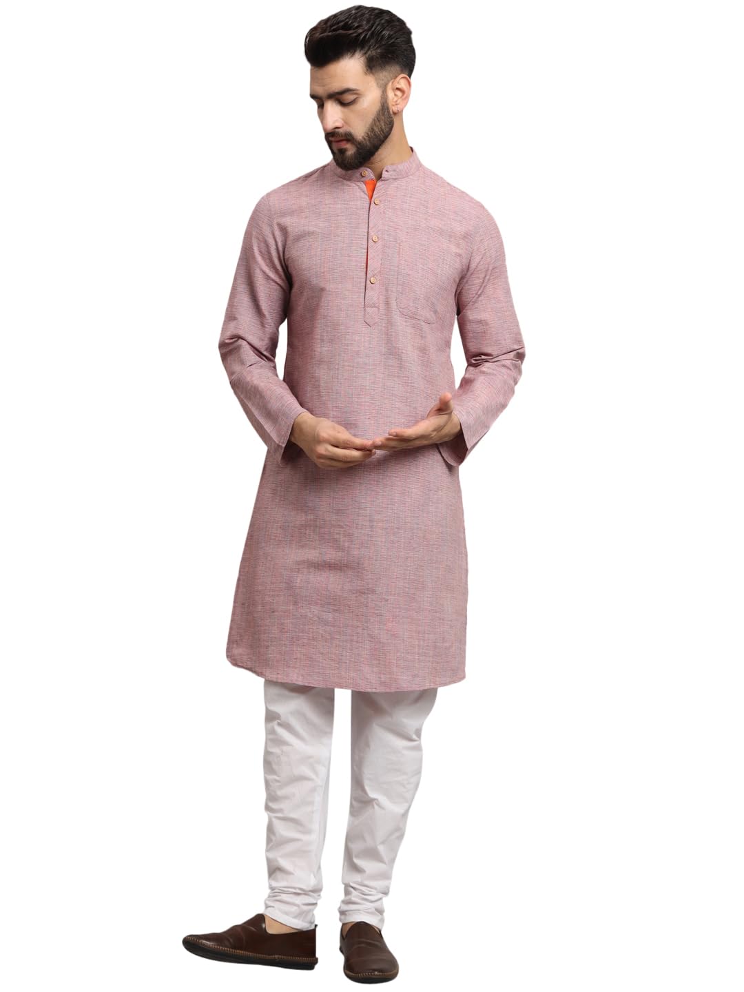 latest chikan Men's Cotton Regular Textured Long Kurta Full Sleeves - Casual Ethnic Wear-picture-34