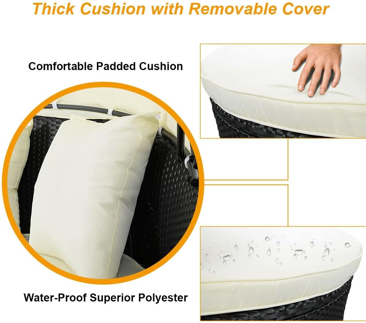 Outdoor Patio Sofa Furniture Round Retractable Canopy Daybed Black Wicker Rattan