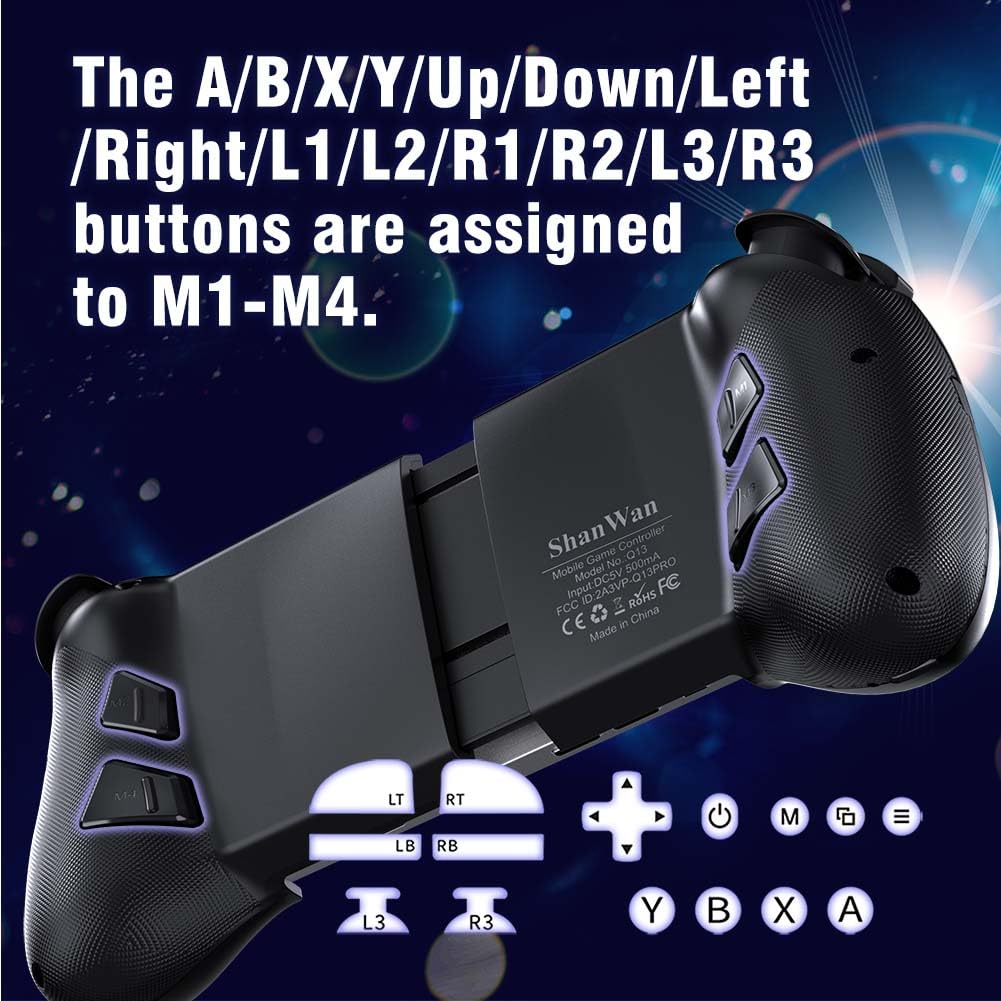 ShanWan Manette Smartphone pour Android/iOS, Manette Telephone avec Fonction de Mappage, Manette de Jeu Mobile Bluetooth pour PS Remote Play Xbox Cloud Steam Link GeForce NOW MFi Arcade Games