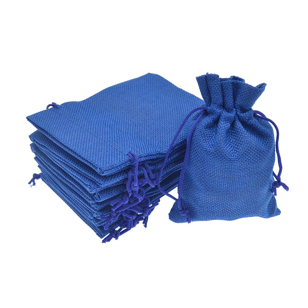 Bezall 50Pcs Royal Blue Burlap Gift Bags, 2.7 x 3.5 inch Linen Drawstring Bags, Jute Christmas Wedding Favors Jewelry Candy Packing Pouches
