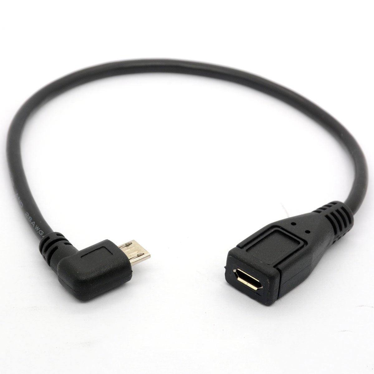 BSHTU Micro B 5 Pin Right Angle 90 Degree Extension Cable Male to Female Adapter 25cm Syncing & Charging USB Cable (Left)