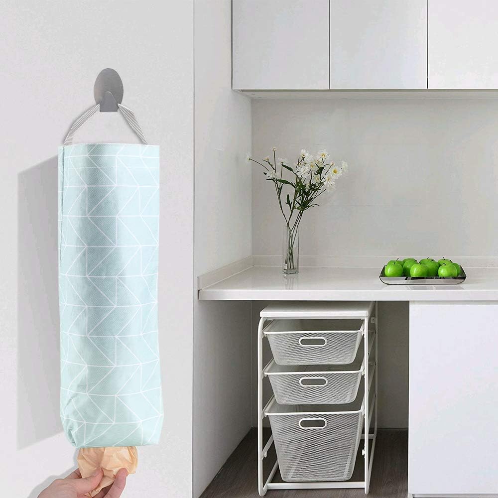 Plastic Bag Holder KINDPMA 2 Pcs Watertight Wall Mount Grocery Bag Holder for Plastic Bags Dispenser Hanging Folding Trash Garbage Bag Organizer for Kitchen Bathroom Laundry