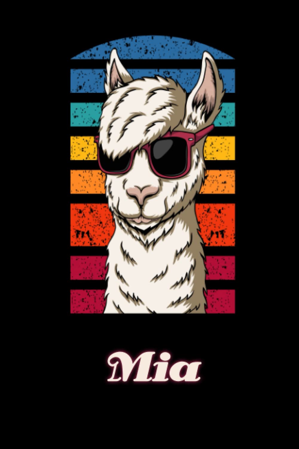 Mia: Llama Journal for Girls Women 6x9 Lined - Personalized Custom Name Journal for Girls Women, Retro Llama with Glasses Notebook for Girls, Llama Birhtday Gift