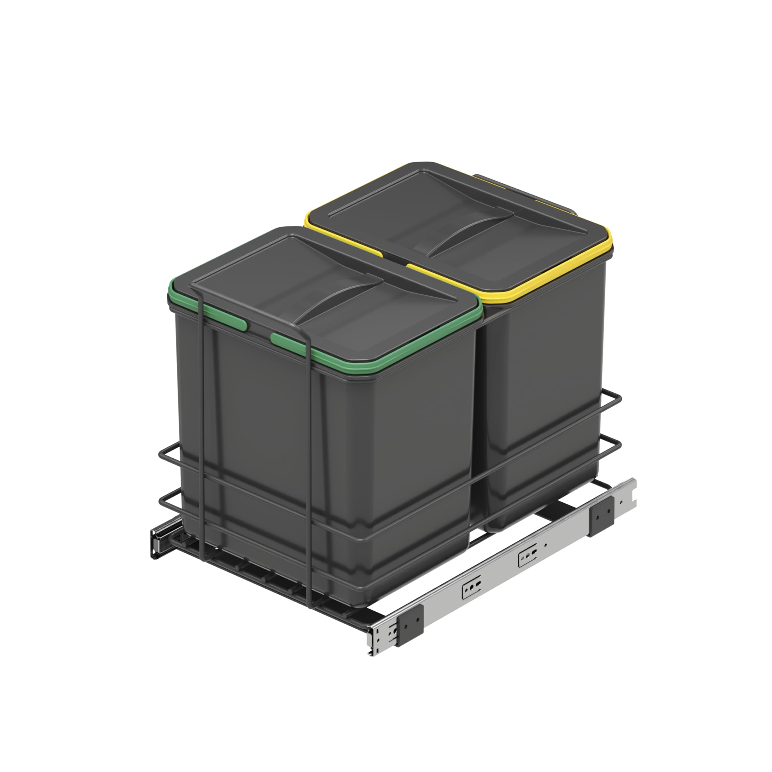 Emuca - Recycling bins for kitchen, 2 x 16 L, lower fixing and manual removal, Anthracite grey plastic