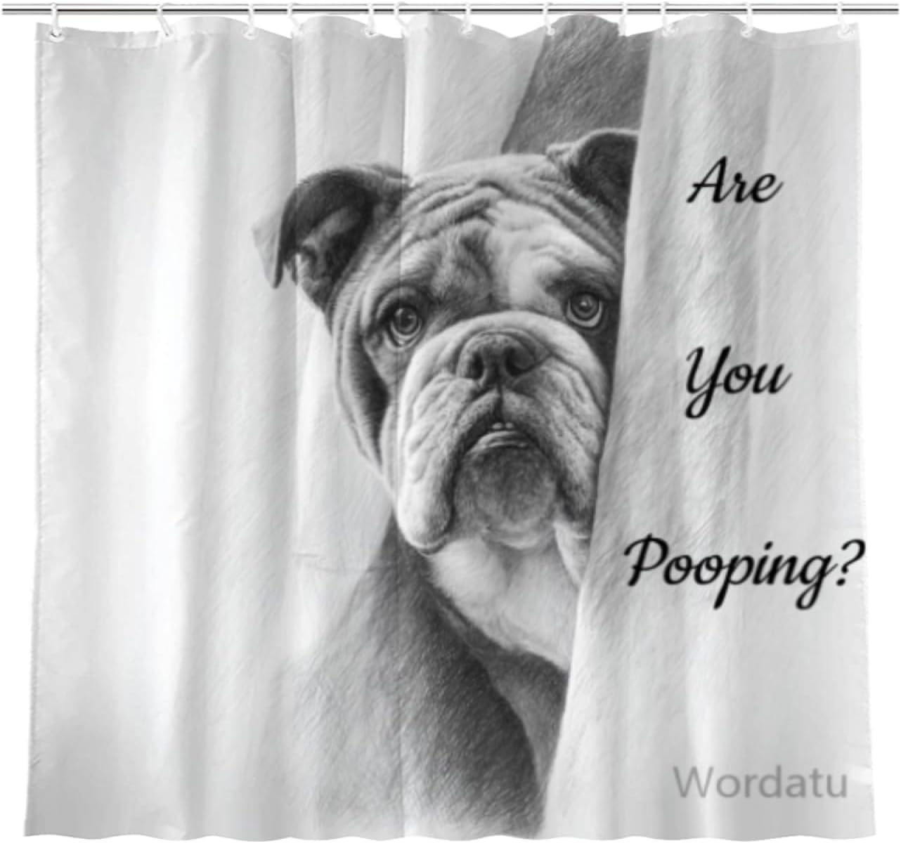 Bulldog- Shower Curtain Bathroom Set 72x72 Inches are You Pooping Bath Animal Bath Animal Pet Dog Art Home Decor 12 Hooks
