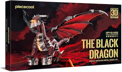 Vista 13 de Piececool Kit de modelos de rompecabezas de metal 3D, kit de construcción de metal de llama de dragón para adultos, rompecabezas de dragón 3D, kits