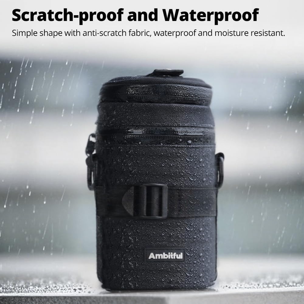 AMBITFUL Thick Camera Lens Pouch Case, Water/Dust/Shock Protection Lens Pouch for DSLR Camera Lens Compatible For Sony, Nikon, Canon,Fujifilm,Tamron Fits Lenses Below 125 × 290 mm (4.92 × 11.42 in)