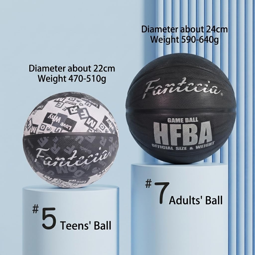 Pallone da basket con pompetta in graffiti bianco e nero, misura 5, perfetto per lo street style