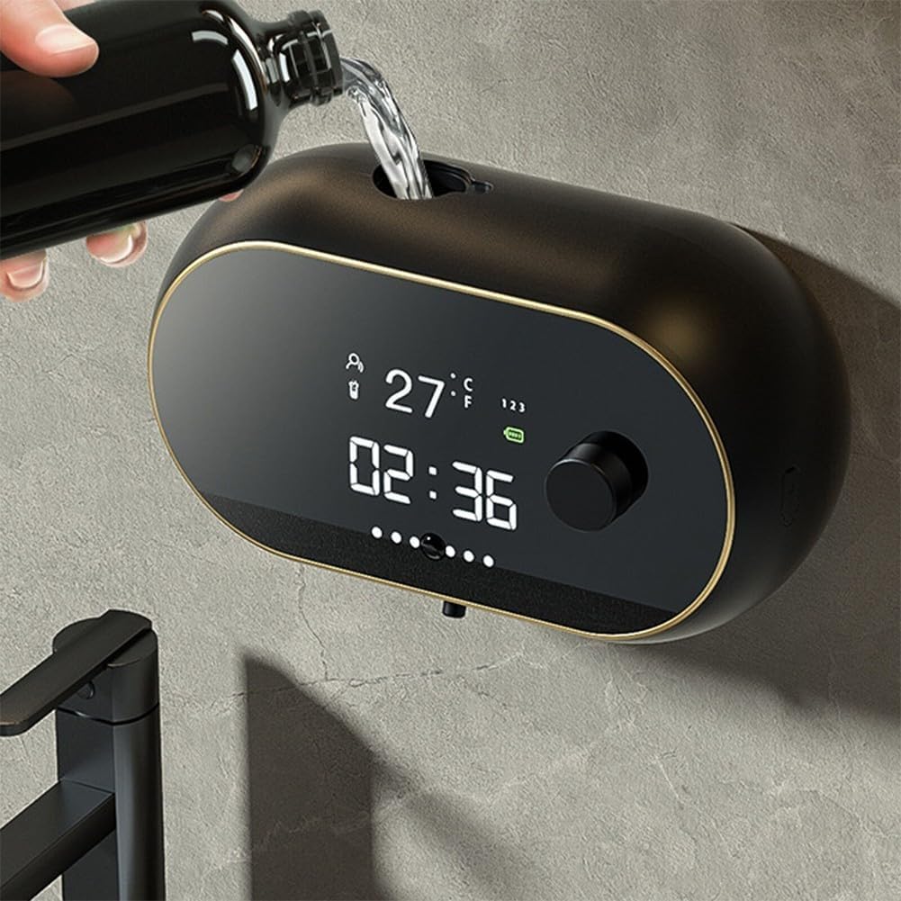 Dispensador de jabón automático Daaxing 450ML, dispensador de jabón líquido montado en pared sin contacto, con sensor de infrarrojos, tiempo y temperatura, recargable por USB, dispensadores de jabón
