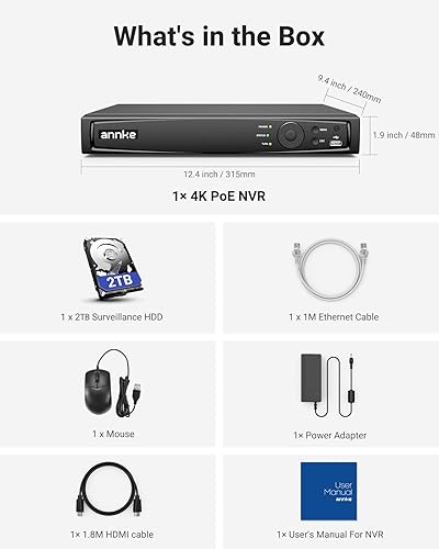 Miniatura 9 de ANNKE NVR de 16 canales para cámara de seguridad, 16 canales 12MP (4096 x 3072) grabadora de video en red con disco duro de 2 TB, compatible con
