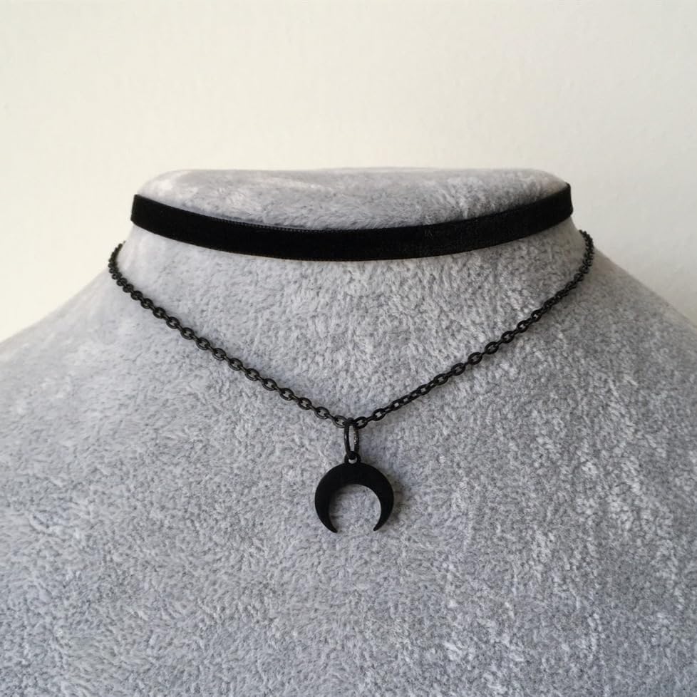 Aluinn Moon Black Choker Necklace for Women Boho Velvet Adjustable Layered Choker Necklace Goth Jewelry for Women - Image 4