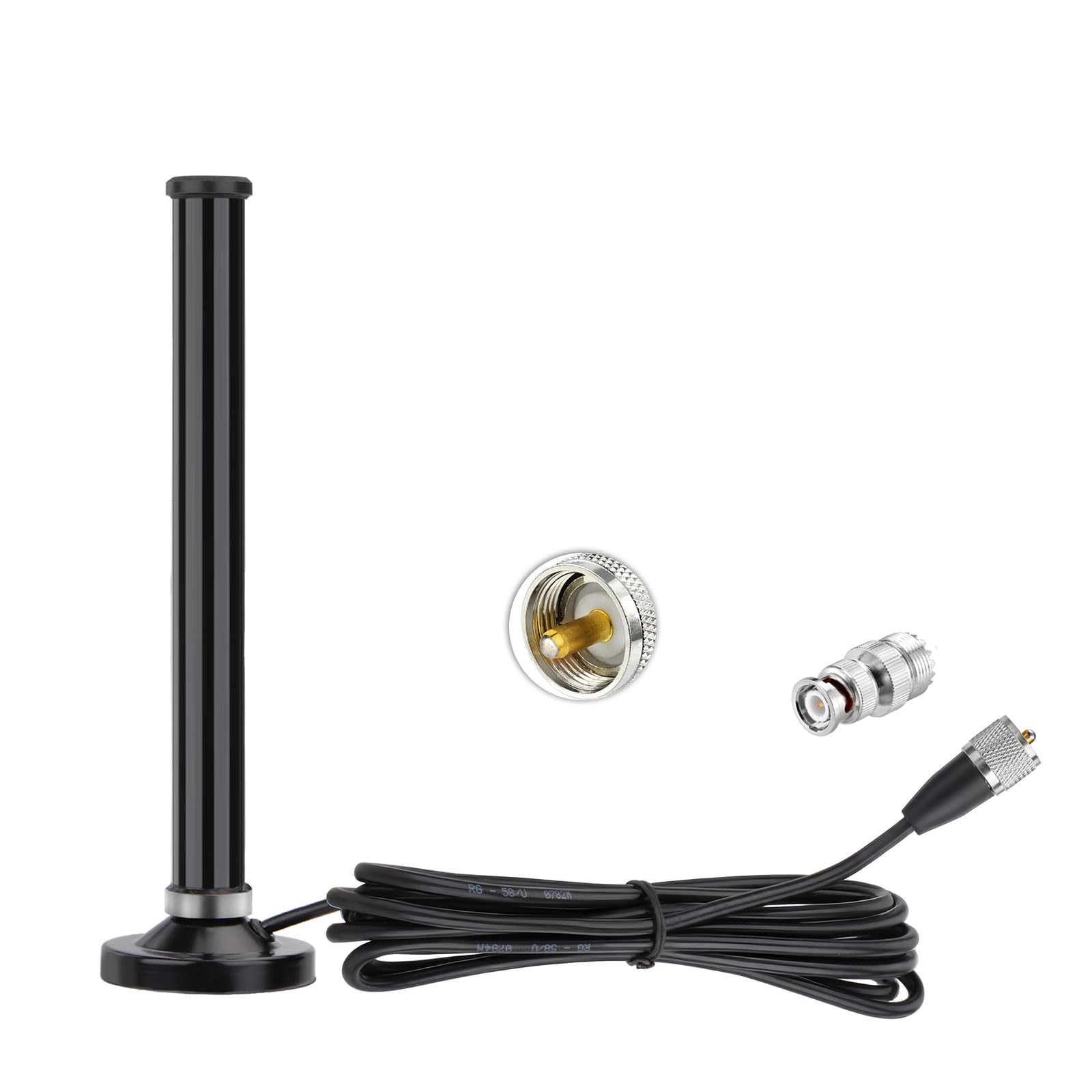 Bingfu Antena móvil PL259 de doble banda VHF UHF 136-174MHz 400-470MHz para BTECH ICOM Yaesu Midland TYT AnyTone​ - Base magnética fuerte con cable coaxial RG58 de 16.4 pies