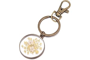 Handcrafted Daffodil and Queen Anne's Lace Keyring Charm: A Timeless Botanical Accessory