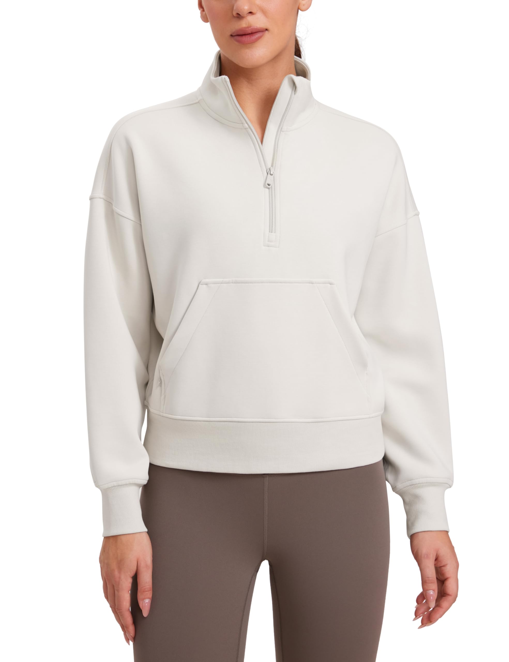 Crz Yoga Women's Milky White Softaura Half Zip Sweatshirt Long Sleeve Quarter Pullover Tops Workout Casual Funnel Neck Sweatshirts With Pocket 8