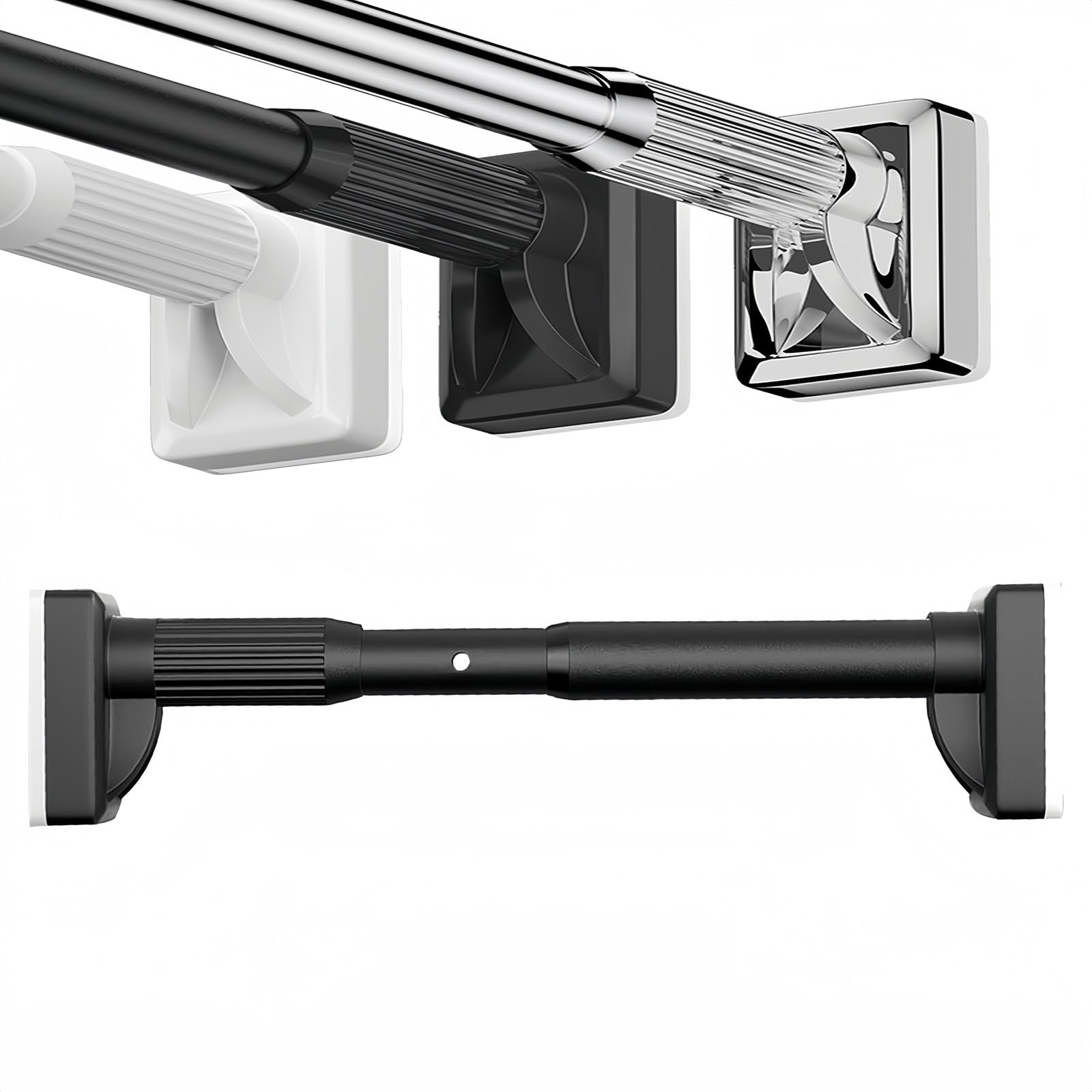 Barra de ducha extensible negra sin taladrar para baño y dormitorio, 110-200 cm, diseño moderno