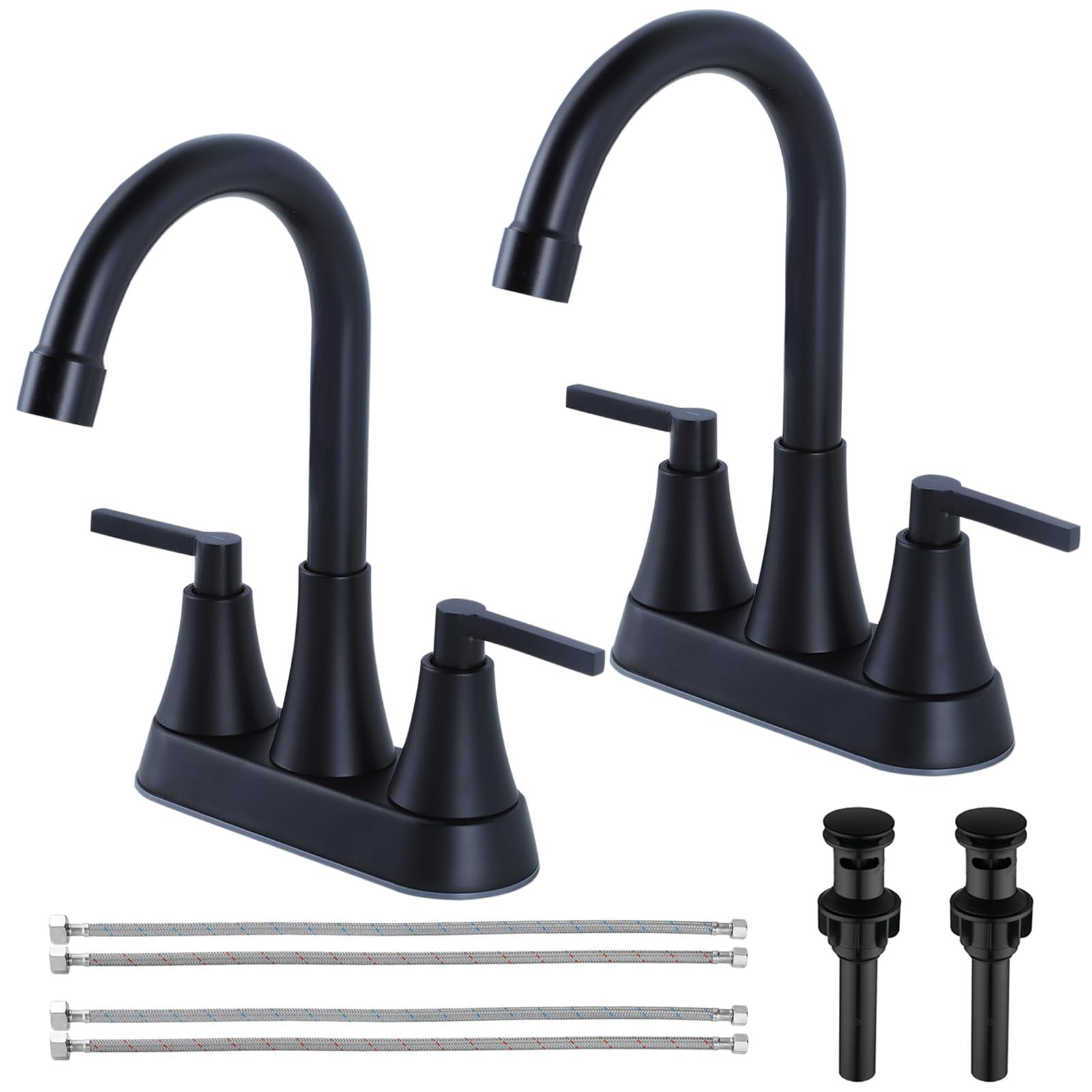SHACO Black Bathroom Faucets for Sink 3 Hole 2 Handle 360 Swivel Stainless Steel 4 Inch Centerset Faucet